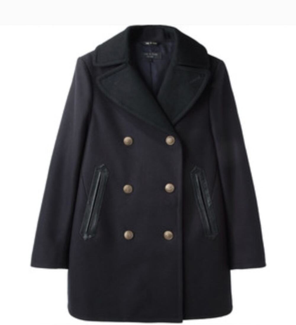 Rag & Bone Wool Peacoat XS Black Cashmere Double Breasted Gold Buttons Academia